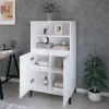 Magasfényű fehér szerelt fa magasszekrény 60 x 36 x 110 cm