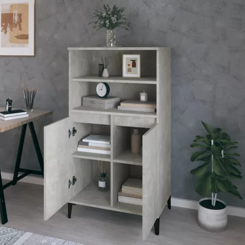 Betonszürke szerelt fa magasszekrény 60 x 36 x 110 cm