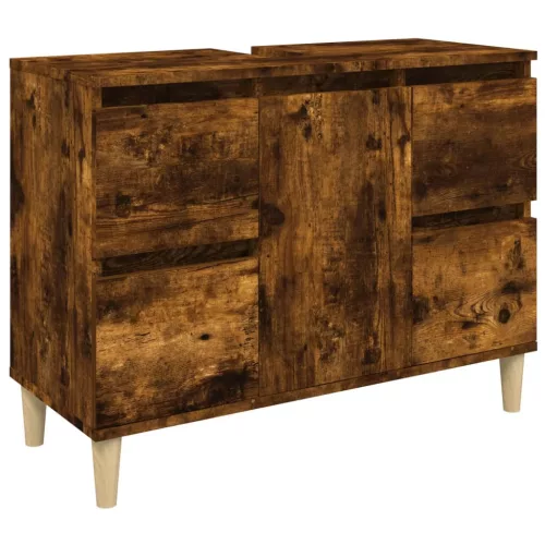 Füstös tölgy színű szerelt fa mosdószekrény 80 x 33 x 60 cm