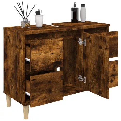 Füstös tölgy színű szerelt fa mosdószekrény 80 x 33 x 60 cm
