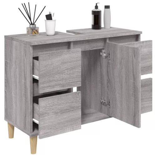 Szürke sonoma színű szerelt fa mosdószekrény 80 x 33 x 60 cm