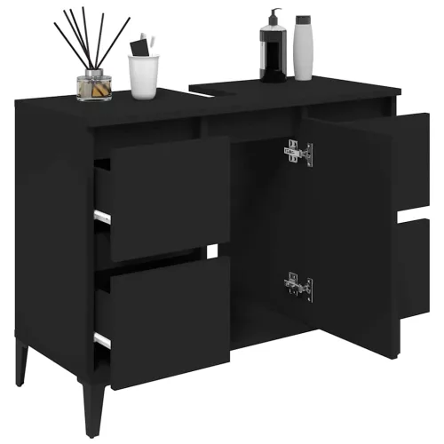 Fekete szerelt fa mosdószekrény 80 x 33 x 60 cm