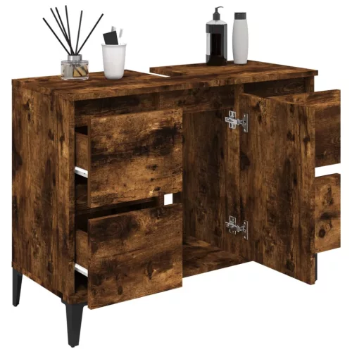 Füstös tölgy színű szerelt fa mosdószekrény 80 x 33 x 60 cm
