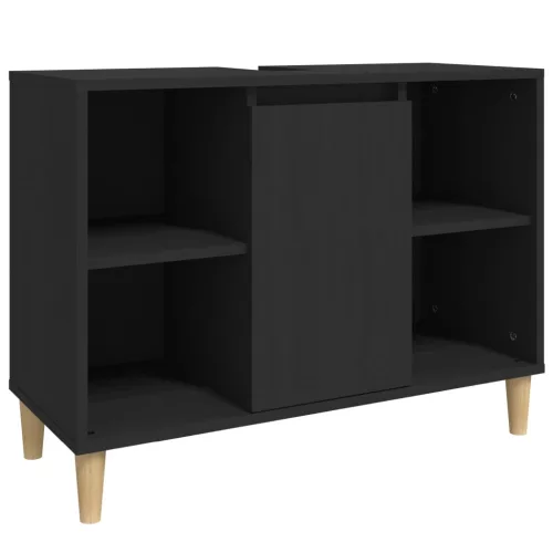 Fekete szerelt fa mosdószekrény 80 x 33 x 60 cm