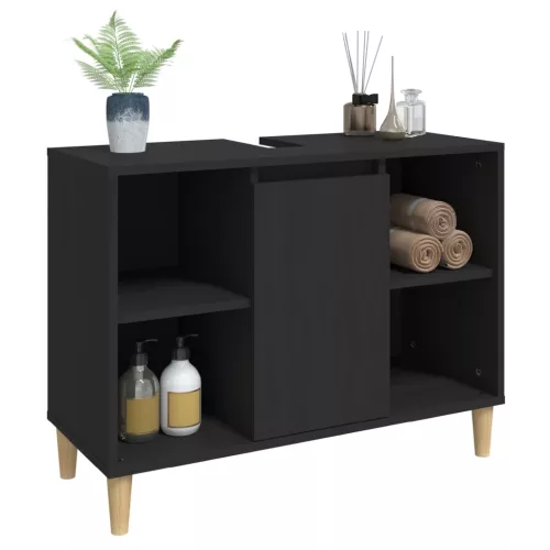 Fekete szerelt fa mosdószekrény 80 x 33 x 60 cm