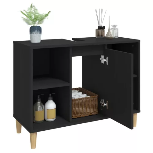 Fekete szerelt fa mosdószekrény 80 x 33 x 60 cm