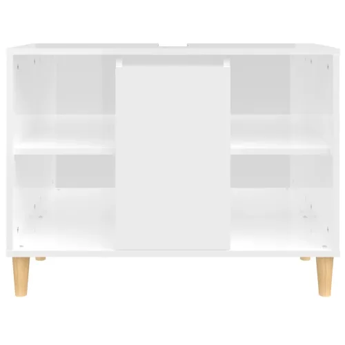 Magasfényű fehér szerelt fa mosdószekrény 80 x 33 x 60 cm