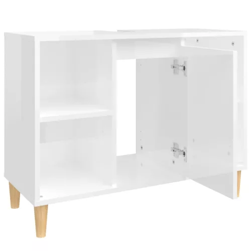Magasfényű fehér szerelt fa mosdószekrény 80 x 33 x 60 cm