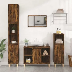   Füstös tölgy színű szerelt fa mosdószekrény 80 x 33 x 60 cm