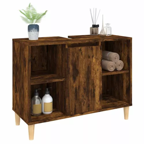 Füstös tölgy színű szerelt fa mosdószekrény 80 x 33 x 60 cm