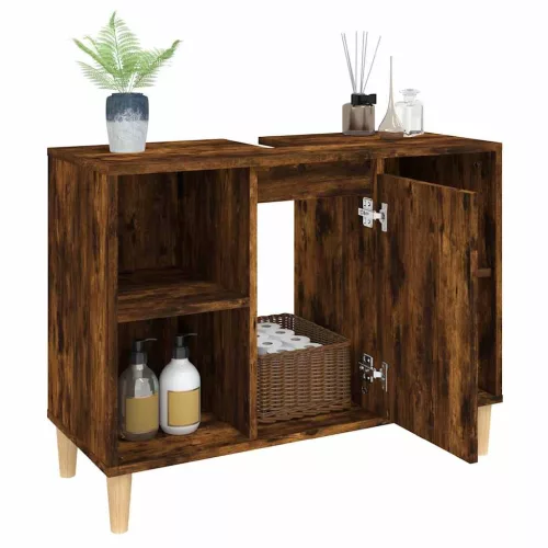 Füstös tölgy színű szerelt fa mosdószekrény 80 x 33 x 60 cm
