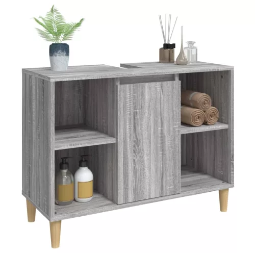 Szürke sonoma színű szerelt fa mosdószekrény 80 x 33 x 60 cm
