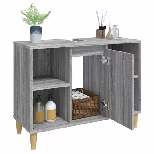Szürke sonoma színű szerelt fa mosdószekrény 80 x 33 x 60 cm