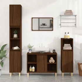   Barna tölgyszínű szerelt fa mosdószekrény 80 x 33 x 60 cm