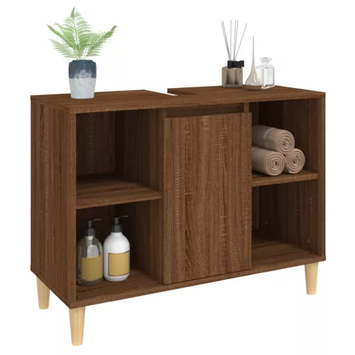 Barna tölgyszínű szerelt fa mosdószekrény 80 x 33 x 60 cm