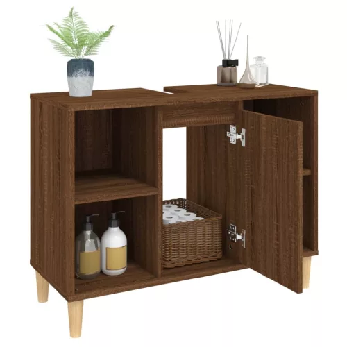 Barna tölgyszínű szerelt fa mosdószekrény 80 x 33 x 60 cm