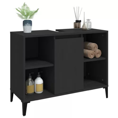 Fekete szerelt fa mosdószekrény 80 x 33 x 60 cm