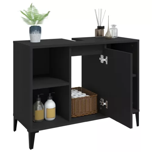 Fekete szerelt fa mosdószekrény 80 x 33 x 60 cm