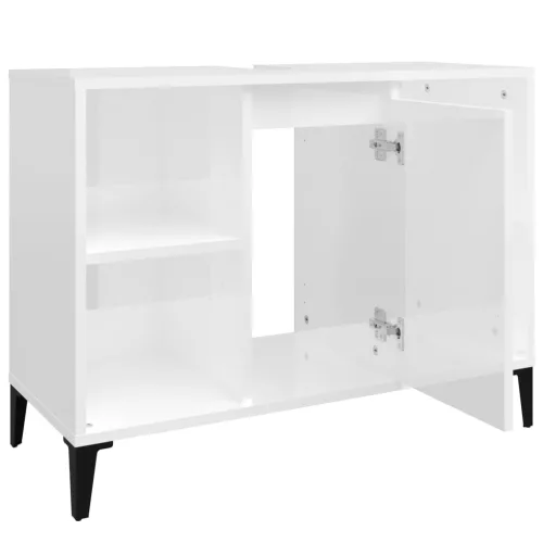 Magasfényű fehér szerelt fa mosdószekrény 80 x 33 x 60 cm