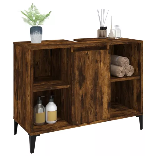 Füstös tölgy színű szerelt fa mosdószekrény 80 x 33 x 60 cm