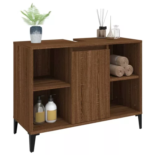 Barna tölgyszínű szerelt fa mosdószekrény 80 x 33 x 60 cm