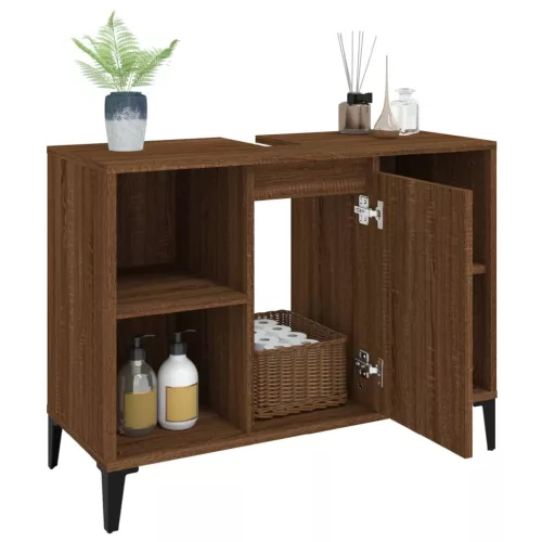 Barna tölgyszínű szerelt fa mosdószekrény 80 x 33 x 60 cm