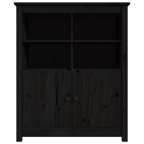 Fekete tömör fenyőfa tálalószekrény 83 x 41,5 x 100 cm