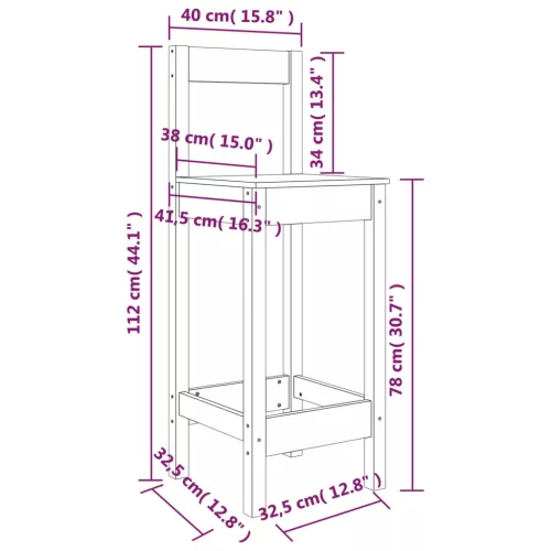 2 db fekete tömör fenyőfa bárszék 40 x 41,5 x 112 cm