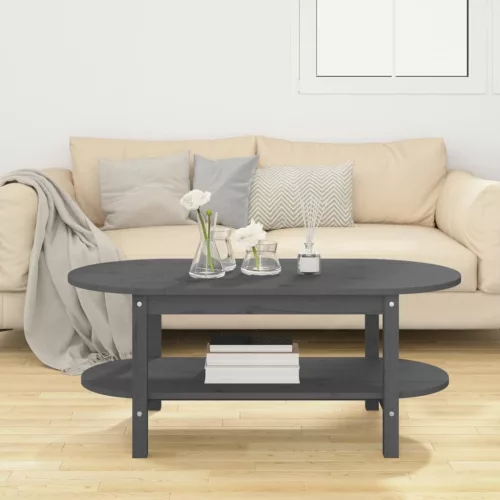 Szürke tömör fenyőfa dohányzóasztal 110 x 55 x 45 cm