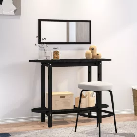Fekete tömör fenyőfa tálalóasztal 110x40x80 cm