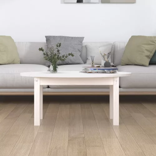 Fehér tömör fenyőfa dohányzóasztal 80x40x35 cm