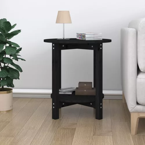 Fekete tömör fenyőfa dohányzóasztal Ø 55 x 60 cm