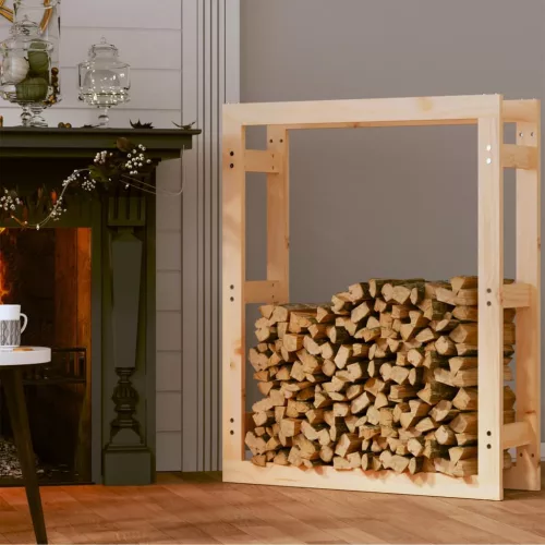 Tömör fenyőfa tűzifatartó állvány 80x25x100 cm
