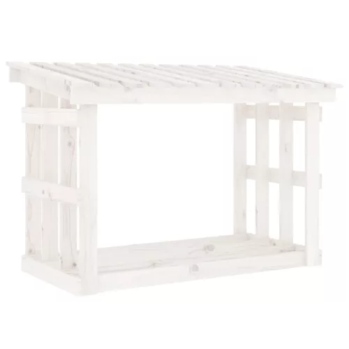 Fehér tömör fenyőfa tűzifatartó állvány 108x64,5x77 cm