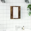 Füstöstölgy színű szerelt fa LED-es tükrös szekrény 40x12x45 cm