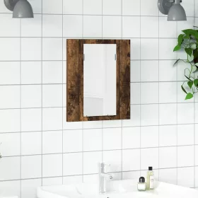   Füstöstölgy színű szerelt fa LED-es tükrös szekrény 40x12x45 cm