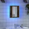 Füstöstölgy színű szerelt fa LED-es tükrös szekrény 40x12x45 cm