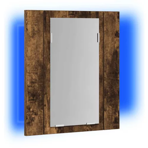 Füstöstölgy színű szerelt fa LED-es tükrös szekrény 40x12x45 cm