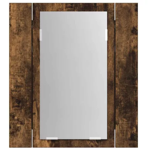 Füstöstölgy színű szerelt fa LED-es tükrös szekrény 40x12x45 cm