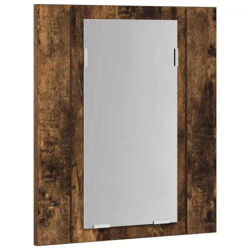 Füstöstölgy színű szerelt fa LED-es tükrös szekrény 40x12x45 cm