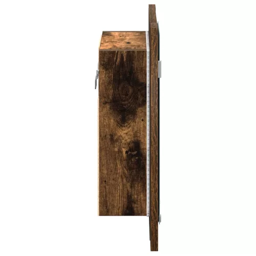 Füstöstölgy színű szerelt fa LED-es tükrös szekrény 40x12x45 cm