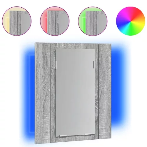 Szürke sonoma szerelt fa tükrös szekrény LED-del 40x12x45 cm