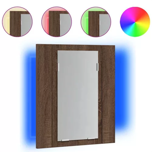 Barna tölgy szerelt fa tükrös szekrény LED-del 40 x 12 x 45 cm
