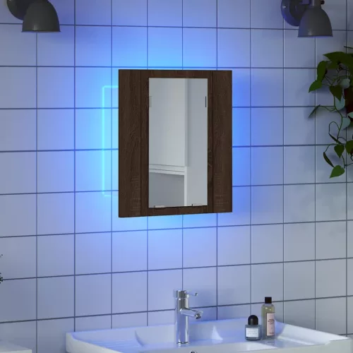Barna tölgy szerelt fa tükrös szekrény LED-del 40 x 12 x 45 cm