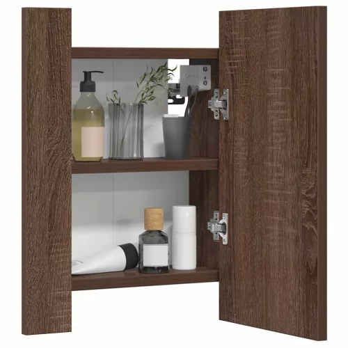 Barna tölgy szerelt fa tükrös szekrény LED-del 40 x 12 x 45 cm