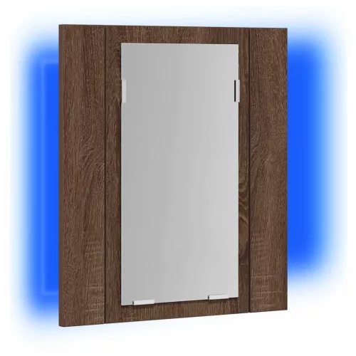 Barna tölgy szerelt fa tükrös szekrény LED-del 40 x 12 x 45 cm