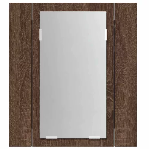Barna tölgy szerelt fa tükrös szekrény LED-del 40 x 12 x 45 cm