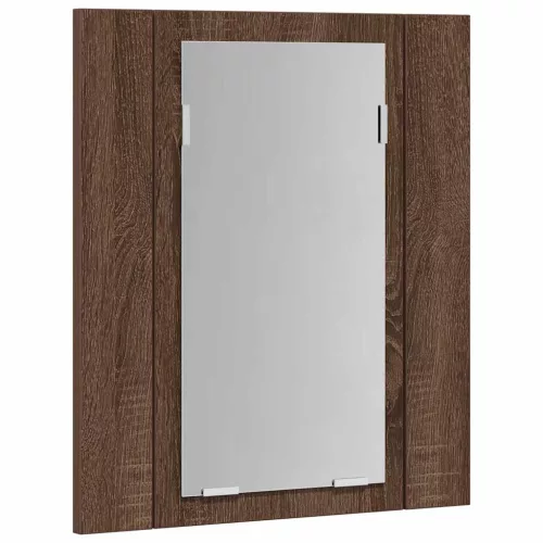 Barna tölgy szerelt fa tükrös szekrény LED-del 40 x 12 x 45 cm