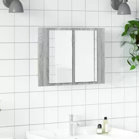   Szürke sonoma színű szerelt fa tükörszekrény LED-del 60x12x45cm