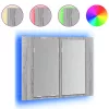 Szürke sonoma színű szerelt fa tükörszekrény LED-del 60x12x45cm